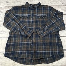 Orvis Flannel Shirt Classic Collection Men's 2XL Plaid Blue Heavy Pockets