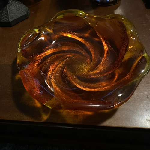 Fenton Ruby Red Amberina Swirl Art Glass Heavy Candy Trinket Dish Ashtray Glows