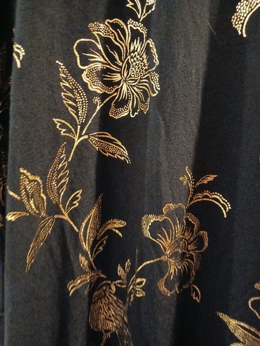 Vestido Biba Negro y Dorado Lámina Floral Loro Pájaro Talla 16 - SIN CINTURÓN - Imagen 3 de 9