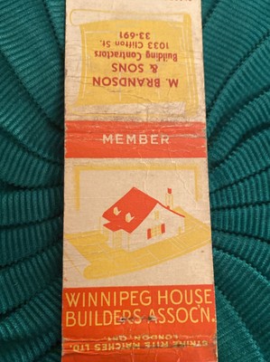 Vintage Matchbook Cover, Winnipeg House Builder s Assocn. Brandson PFKT39