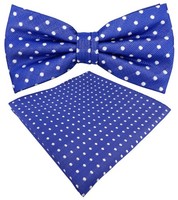 Tigertie Seidenfliege + Einstecktuch In Blau Signalblau Silber Weiß Gepunktet