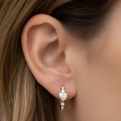 1 Ct Diamond Hoop Earrings 14K Yellow Gold Heart & Round Cut Lab Grown