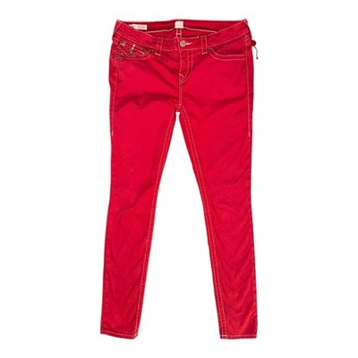 True Religion Jeans Gr. UK 13 31W 32L Rot Halle Low Rise Skinny Y2K Hufeisen