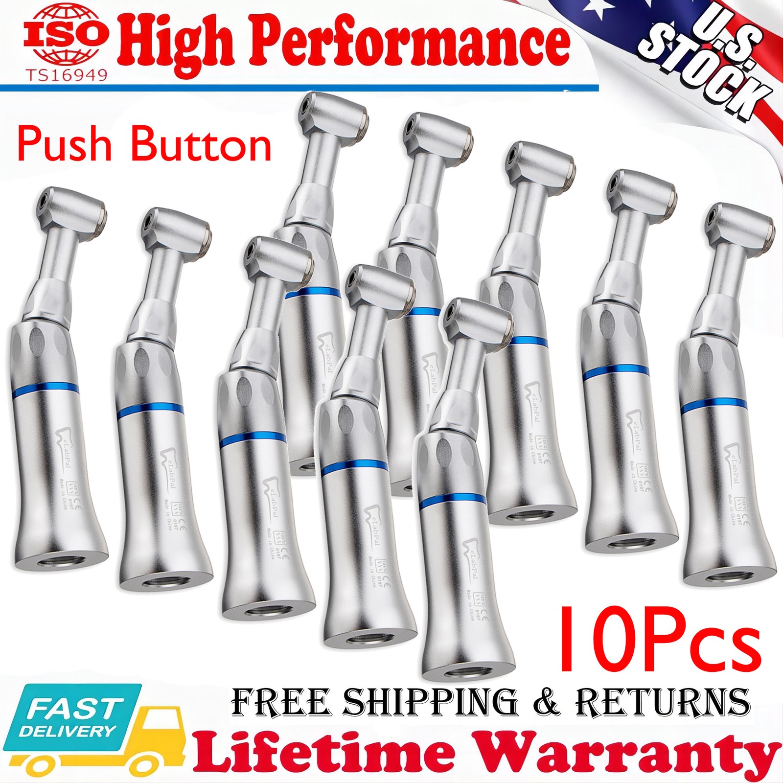 New Dental Slow Low Speed Handpiece Contra Angle Push Button E-type NSK Style US