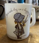 VTG 1972 Federal Milk Glass Holly Hobbie Mug "Start Each Day in a Happy Way"