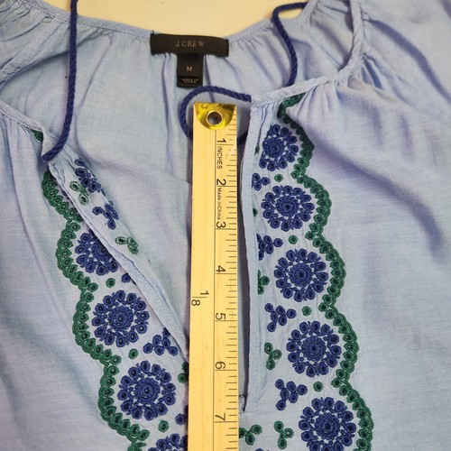 Tunica donna J Crew ricamata media nappa cravatta blu cotone spiaggia estate - Foto 7 di 13