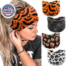 4Pcs Halloween Headbands for Women - Pumpkin Bat Wide Holiday Hair Bands, Festiv