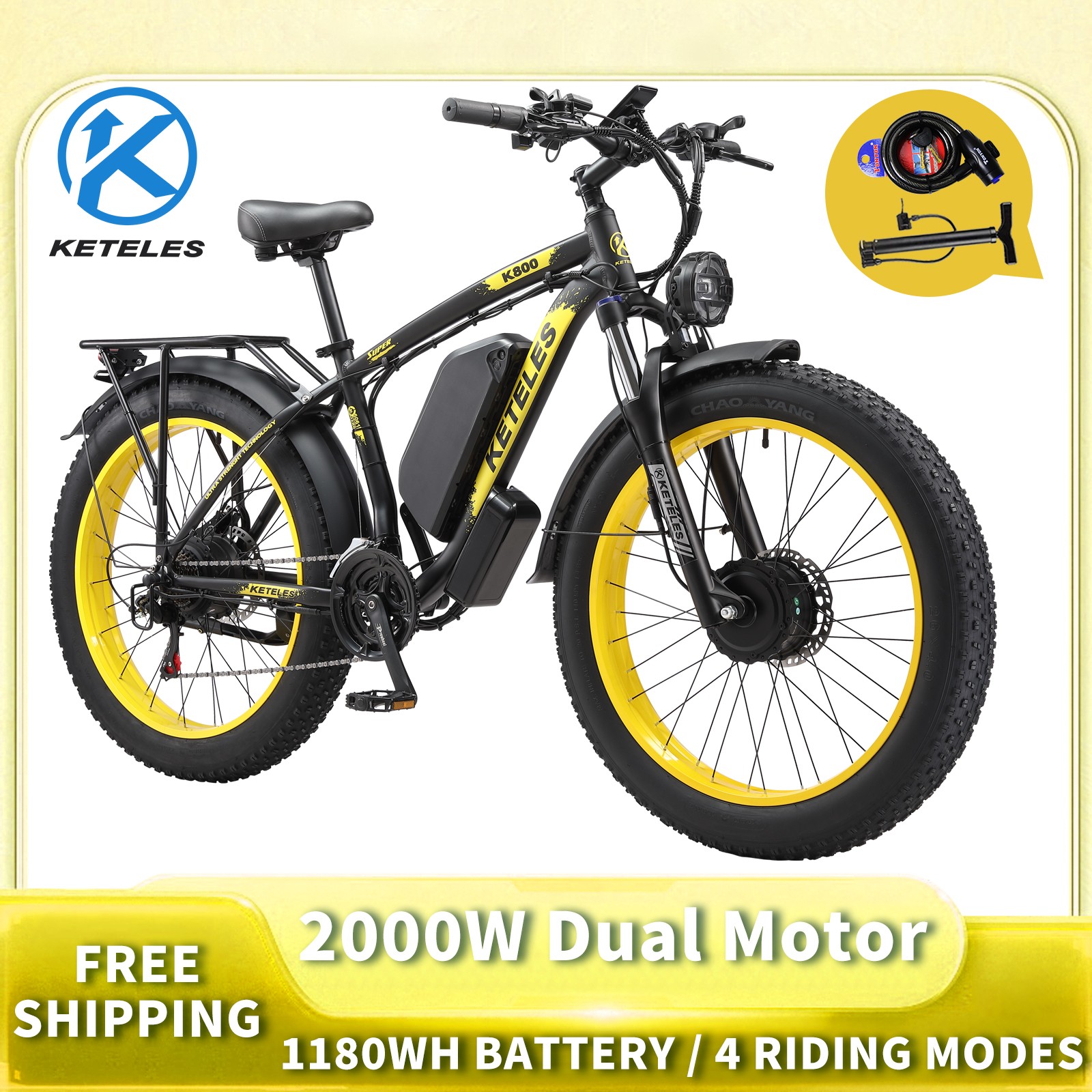 Peak 4000W Dual Motor K800 Electric Bike 26" KETELES E-Bike 48V/1104WH for Adult