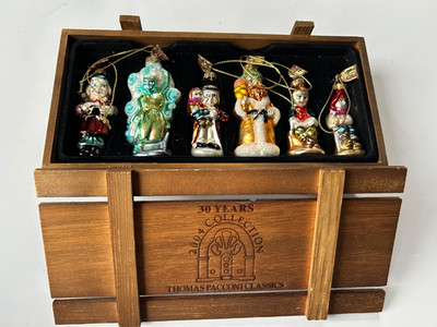 2004 Thomas Pacconi Classics A Christmas Carol Glass Ornaments Wood Box Set Of 6