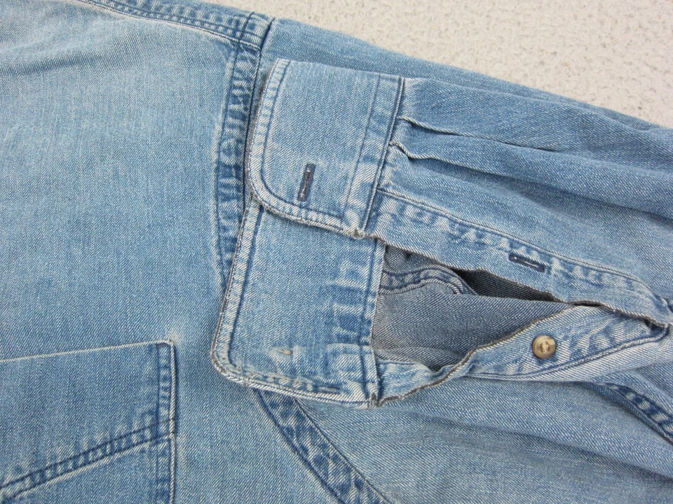 Vintage Lands End Shirt Mens Extra Large XL Blue Denim Made in USA Classic 90s - Image 4 of 4