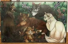 Vintage Painted Tiffany Style Stained Glass Art Joan Baker “Tiffany Cats”