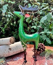 NEW Primitive REINDEER GREEN RECYCLED METAL WINTER CHRISTMAS 12.5"Tx6.25"Wx2"D