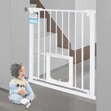 Baby Safety Gate Double-press Lock Rounded Corners W/ Pet Door Protect Babies