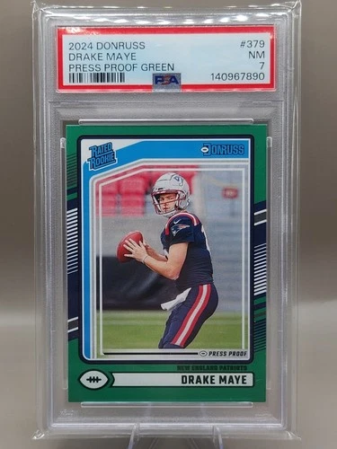 2024 Panini Donruss - Rated Rookie Drake Maye #379 Press Proof Green (RC) PSA 7