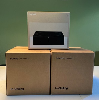 New 2 pairs Sonos INCLGWW1 6 In-Ceiling Speakers by Sonance/Sonos Amp Bundle