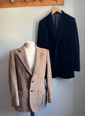 2x CLASSIC JACKET 38 36 mens HARRIS TWEED M&S blue velvet 100% wool cotton READ!