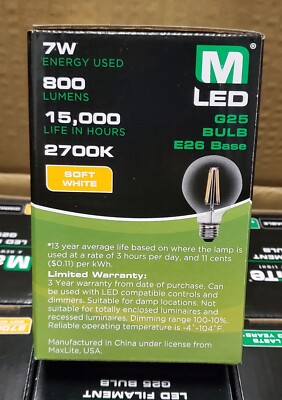 MaxLite - F7g25dled27/g2 7 Watt LED Filament G25 Dimmable 2700k  