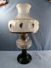 2000 Aladdin Drape Oil Lamp Clear w/ Green Base - Painted Shade w/ Holly Design