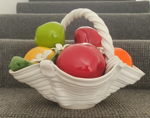 🔶️MCM VINTAGE RETRO ITALIAN ART POTTERY FRUIT BASKET fornasetti sottsass #6 - Bild 3 von 14