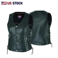 Women’s Motorcycle Side Lace Leather Vest Zipper Pockets 2 Gun Pocket HL14851SPT