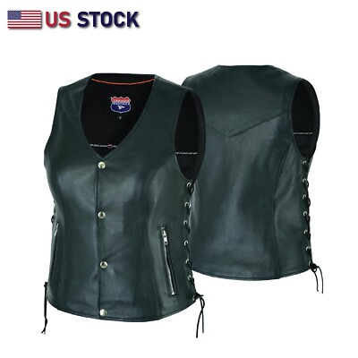 RUBSONS Gilet In Pizzo Laterale Stile Motociclista Da Donna In Pelle (S - Foto 4