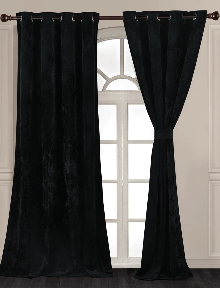 Chezmoi Collection Lux Distressed Velvet Grommet Window Curtain Set of 2 Panels - Image 2 of 4