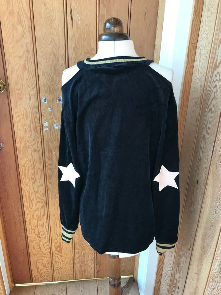 c&c california black gold cold shoulder velvet velour star elbow top m bnwt - Image 3 of 3