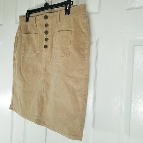 Jones New York Women's Skirt Tan Pocket Button Front Cotton Blend Corduroy Sz 12 - 第 3/9 張圖片