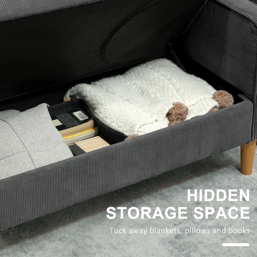 Small Two-Seater Corduroy Sofa - Grey - Picture 4 of 12