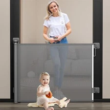 Baby Gate for Stairs No Drill, Punch Free Retractable Baby Gates Extends 
