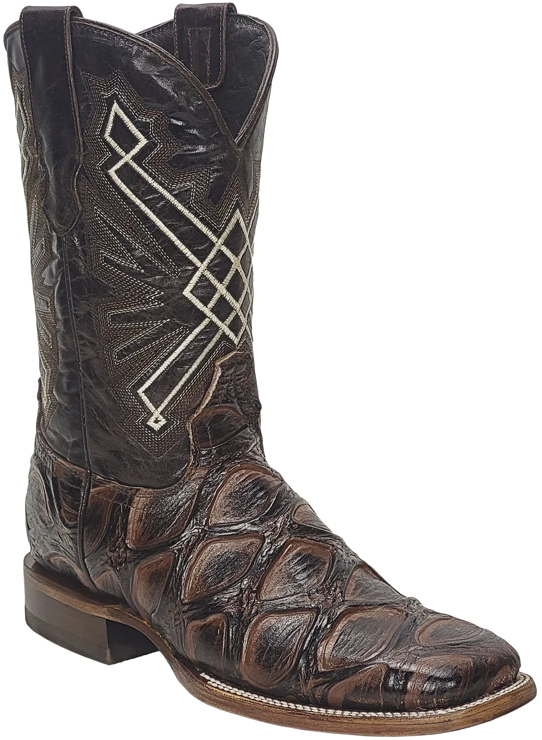 Men Pirarucu Fish Print Leather Western Wide Square Toe Brown Cowboy ...
