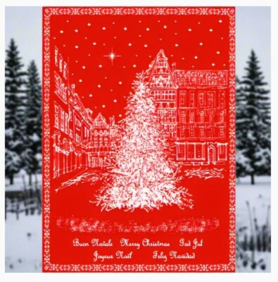 Mierco European Linens, ''Holiday European Village'' Jacquard Kitchen / Tea Towel
