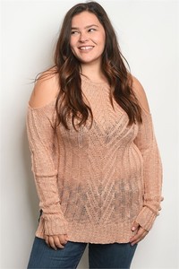 Womens-Plus-Size-Blush-Pink-Cold-Shoulder-Knit-Sweater-2X-3X-NWT