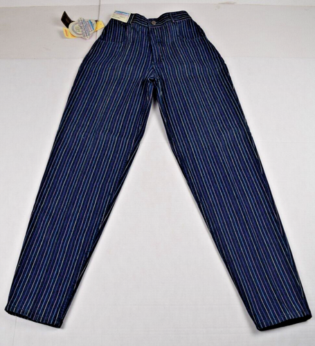 Vintage Jeans Sergio Valente W26 L31 80s Blue Pastel Pinstripes High Waist NWT - Picture 3 of 13