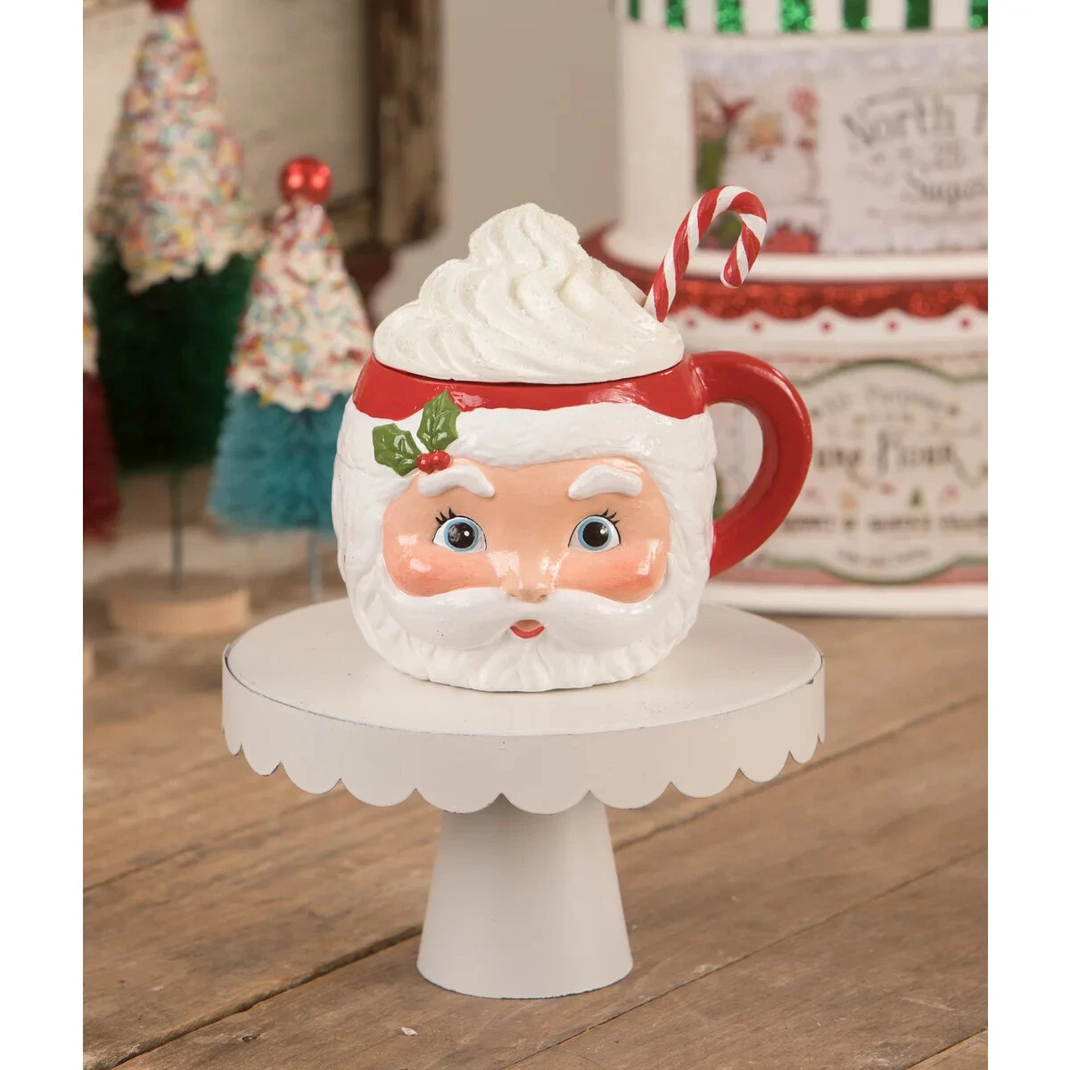 Bethany Lowe Set of 2 Christmas Sweet Tidings Santa Claus Head Mug