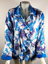 Vtg Lady Lavon Satin Blue Purple White Starfish Seashell Beach Track Jacket 1x