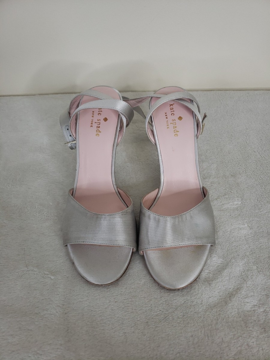 Kate Spade New York Isadora Ivory Satin Clear Stoned Wedge Heels 