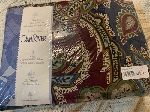 New Dan River Twin Fired Sheets Nouveau Paisley Vintage Blue Maroon Tan (G2) - Picture 9 of 9