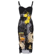 Dolce & Gabbana Spring 2016 Lemon Embroidered Tulle Lace Sheath Dress 38IT/XS