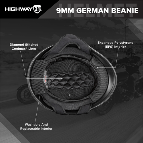 Casco gorro alemán HIGHWAY 21 - 9 mm, negro mate, 3X grande - Imagen 6 de 7