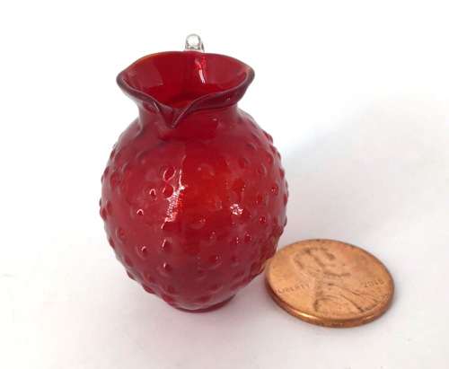 Vintage Ruby red Glass Hand Blown Hobnail Miniature Pitcher 1.5” - Picture 3 of 7