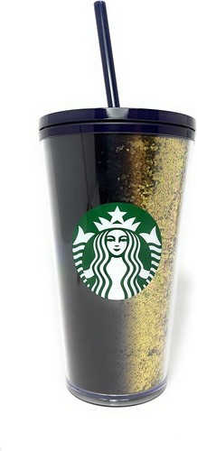 Starbucks 16 oz Gold Glitter and Black Two Tone Fade Insulated Tumbler New acryl - Picture 2 of 5