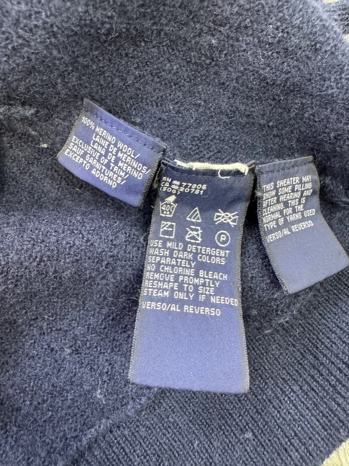 Colete Tommy Hilfiger Suéter Meninos Juventude XL Azul Marinho Lã Merino Decote V Antigo Anos 90 - Imagem 4 de 4