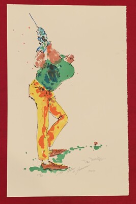 Vintage 1970's Ted Tanabe Original Watercolor Golf Golfing Scene Painting Signed