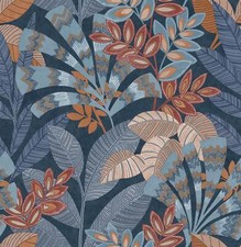 Fine Decor Crown Asha Navy/Burnt Orange Textured Wallpaper M1736
