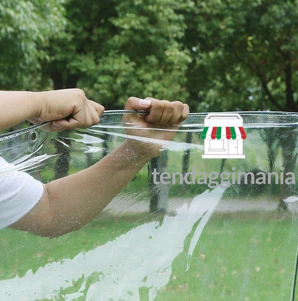 TELO TRASPARENTE OCCHIELLATO PVC PLASTICA PESANTE IMPERMEABILE COPERTURA CRISTAL - Immagine 2 di 4