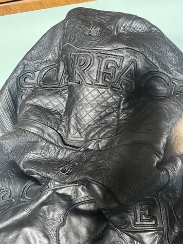 Vintage SCARFACE Movie Embroidered Stitched Leather Coat 6xl Hip Hop W/ Hood - Picture 18 of 20