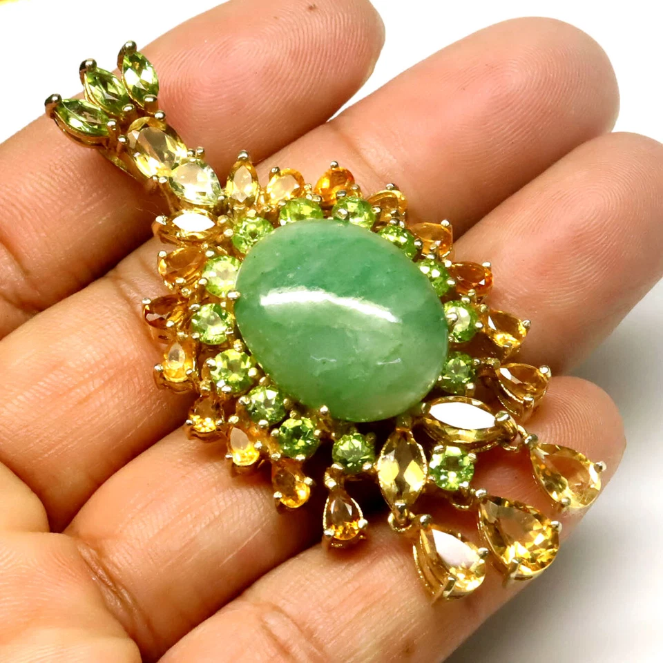 925 Sterlingsilber 17 x 22 Mm. Grün Smaragd, Citrin & Peridot Anhänger - Bild 2 von 4