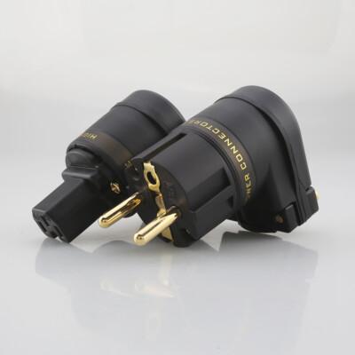 Pair Gold/Rhodium Plated US EU Schuko AC Power Plug IEC Right Angled Connector