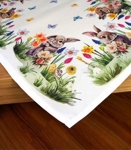 Deckchen Ostern Osterhase Frühlingsblumen 30x30cm 40x40cm 35x50cm Weiß/Bunt 1726